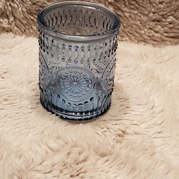 Diamond Lattice Glass Candle Holders Elegant Tealight Cups Baby Blue Cottagecore - Picture 6 of 11